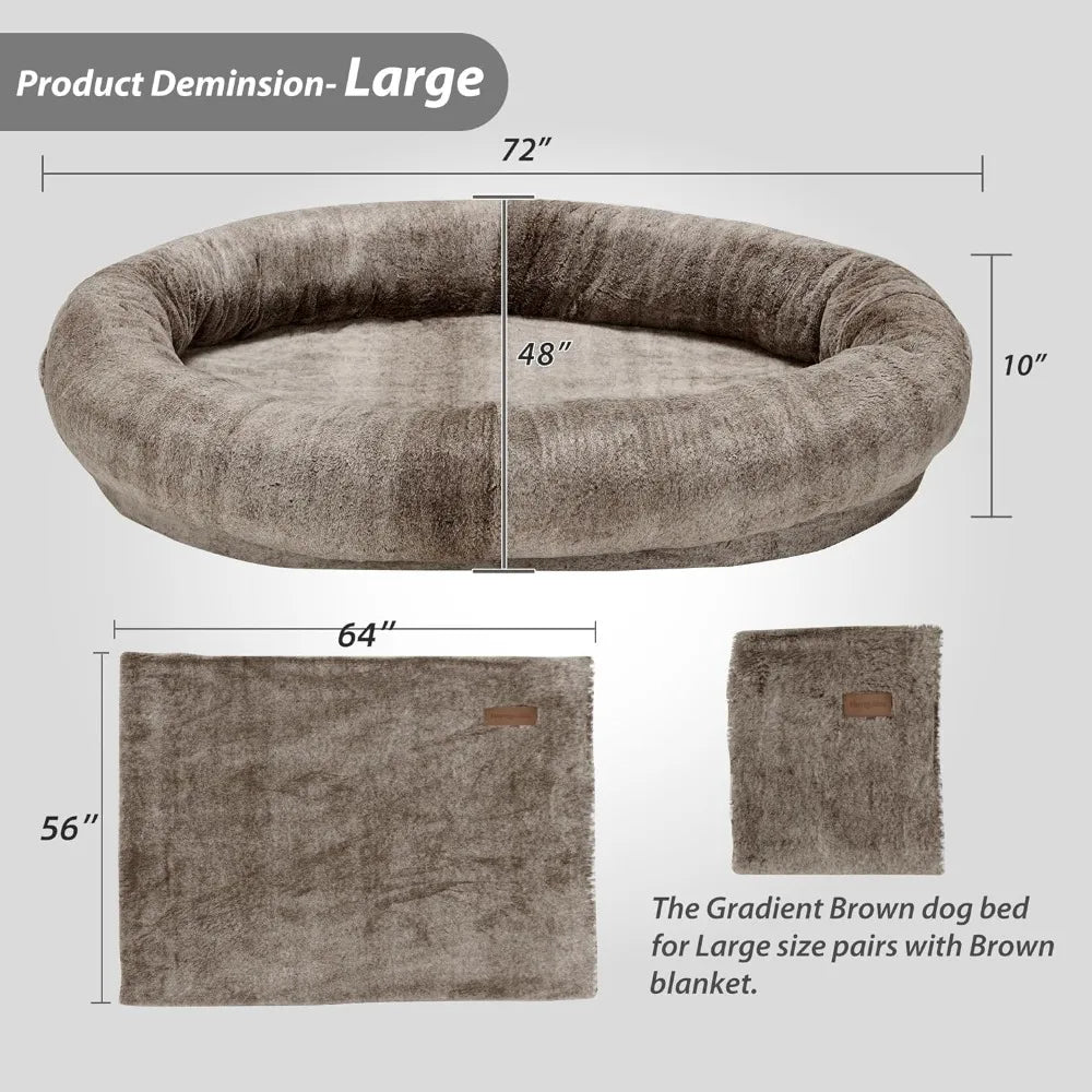 Large Bean Bag Dog Bed for Families and Pets, 72" x 48" x 10" (Brown)