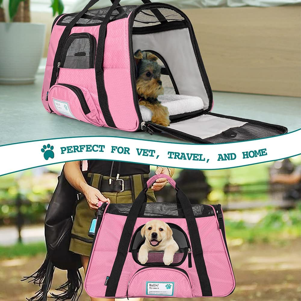 Airline-Approved Soft-Sided Pet Carrier for Cats and Small Dogs, Ventilated Travel Bag for Kittens and Puppies, Large Pink