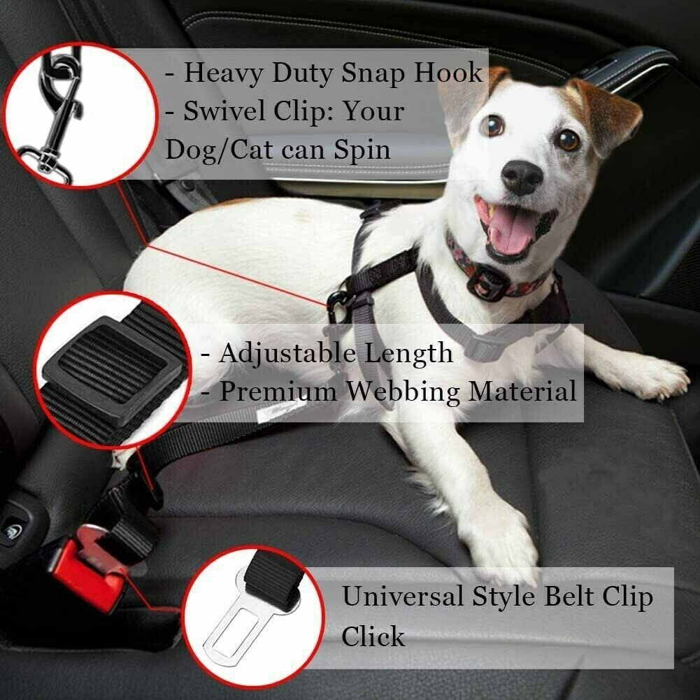 2-Pack Adjustable Safety Seatbelt Harness for Cats and Dogs in Vehicles