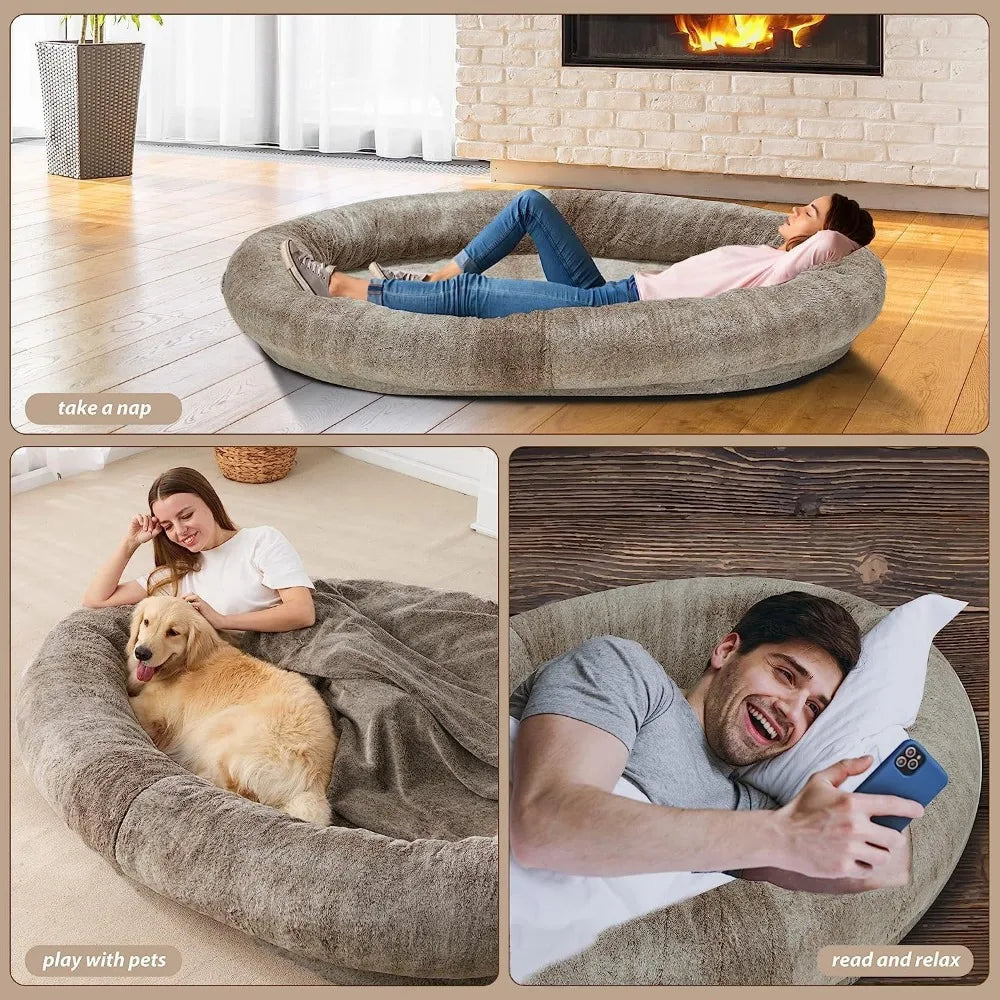 Large Bean Bag Dog Bed for Families and Pets, 72" x 48" x 10" (Brown)